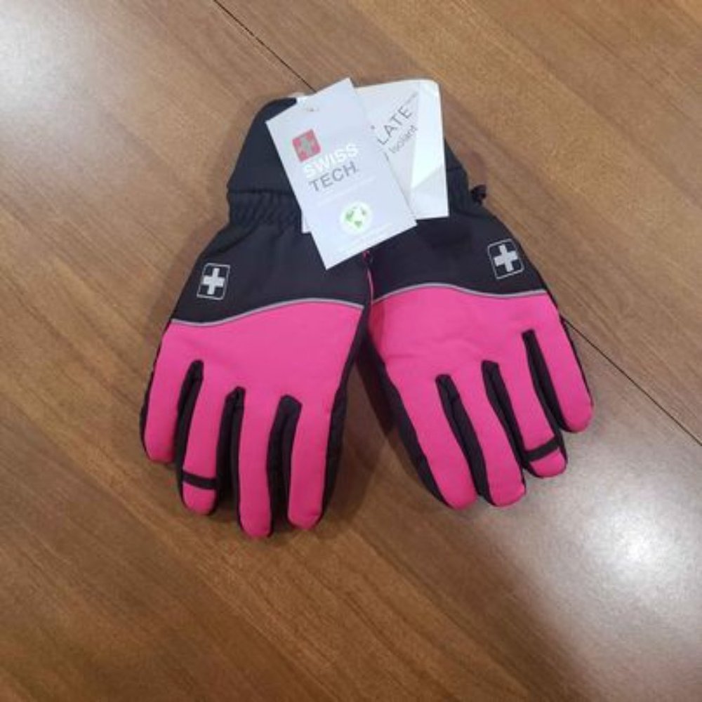 NWT Swiss Tech Girls Thinsulate Lined Hybrid Waterproof Ski Pink & Black Gloves